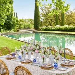 Mrs. Alice Table Linen Sets|Pink Bamboo, Water Hyacinth & Pink Fringe Linen Set