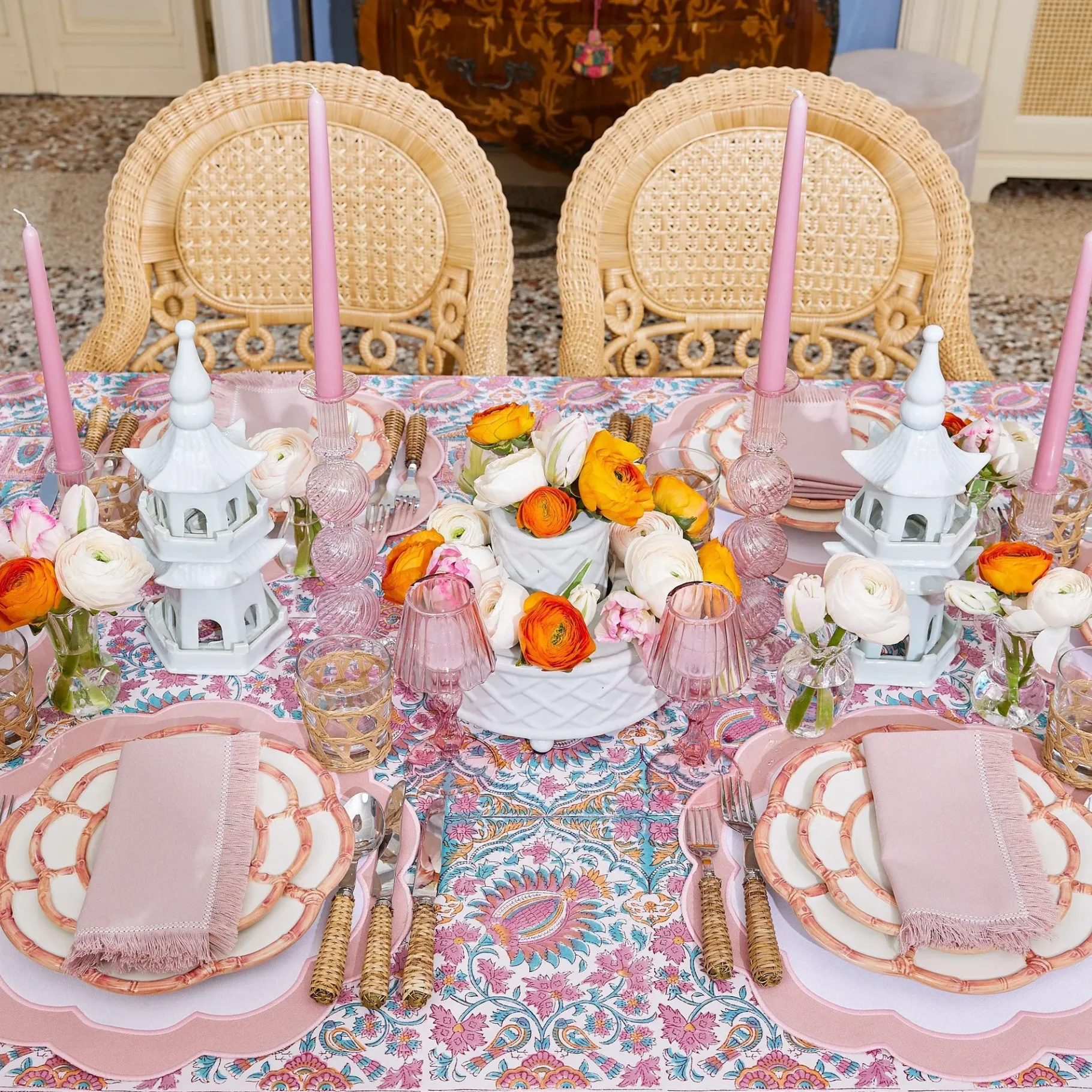 Mrs. Alice Napkins|Pink Fringe Napkins (Set Of 4)