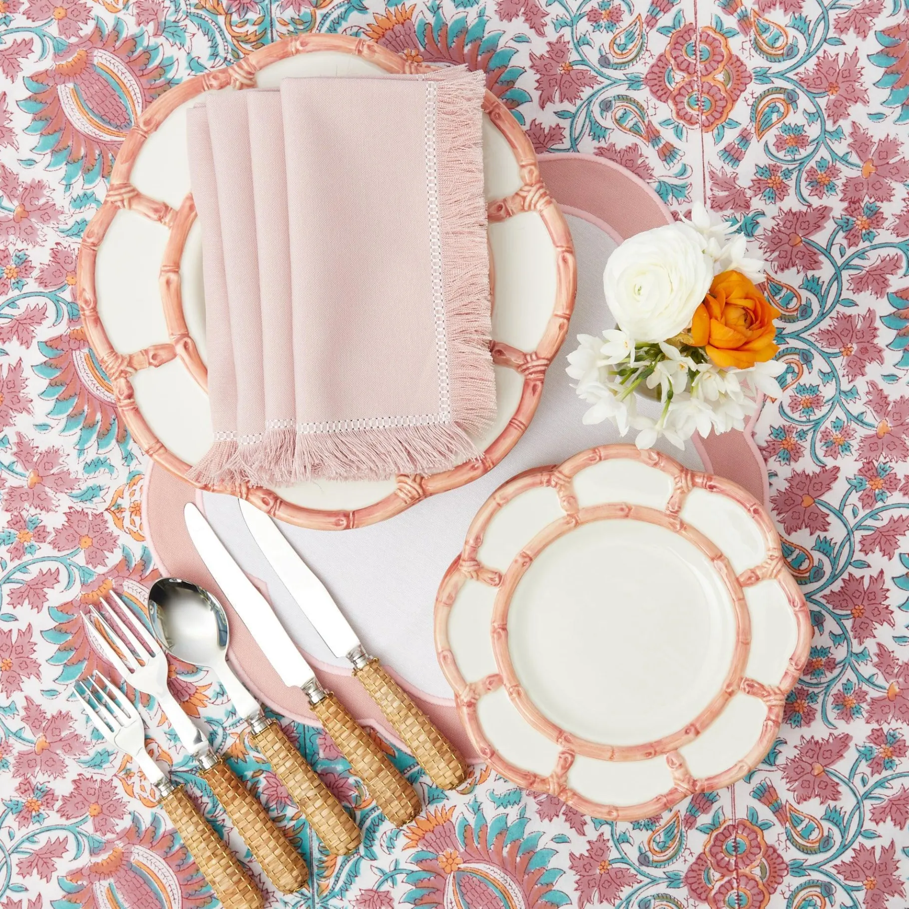 Mrs. Alice Napkins|Pink Fringe Napkins (Set Of 4)