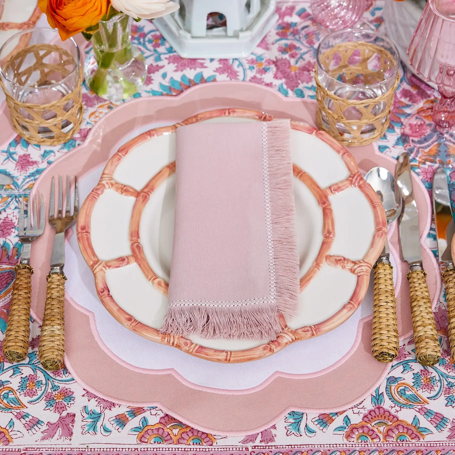 Mrs. Alice Napkins|Pink Fringe Napkins (Set Of 4)
