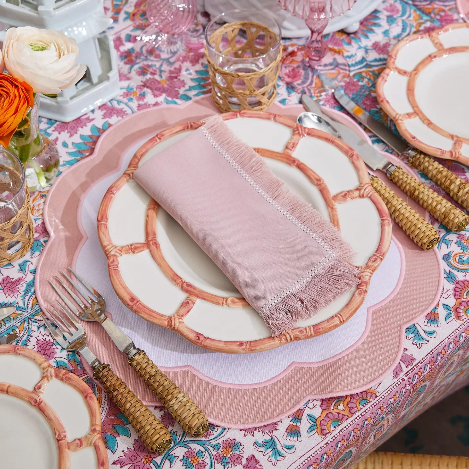 Mrs. Alice Napkins|Pink Fringe Napkins (Set Of 4)