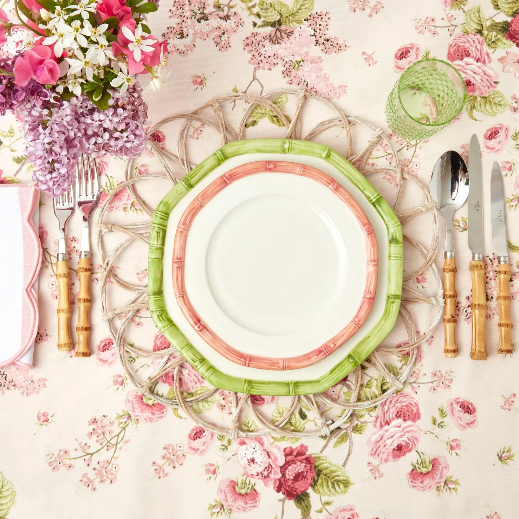 Mrs. Alice Crockery Sets|Pink Geometric Bamboo Starter Plate (Set Of 4)