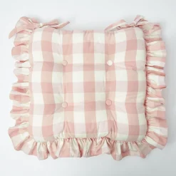 Mrs. Alice Cushions|Pink Gingham Ruffle Seat Pad Cushion (Set Of 4)