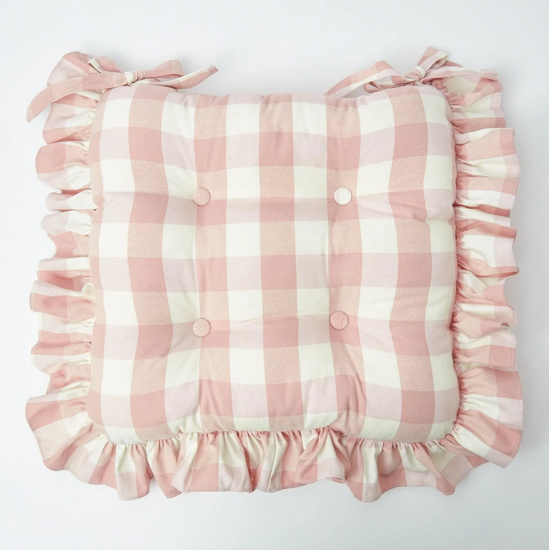 Mrs. Alice Cushions|Pink Gingham Ruffle Seat Pad Cushion (Set Of 4)