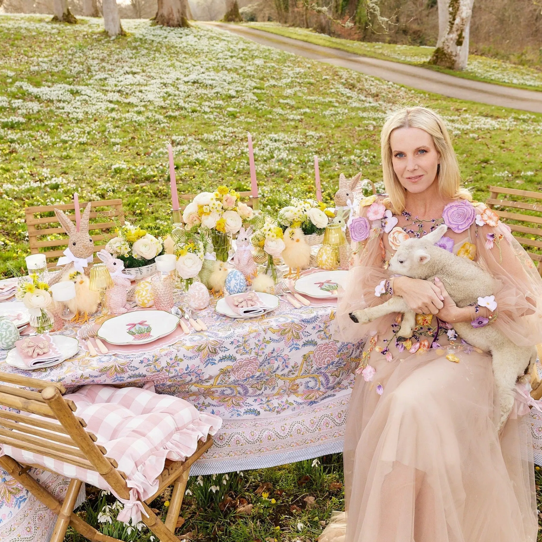 Mrs. Alice Cushions|Pink Gingham Ruffle Seat Pad Cushion (Set Of 4)