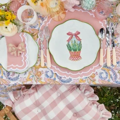 Mrs. Alice Cushions|Pink Gingham Ruffle Seat Pad Cushion (Set Of 4)