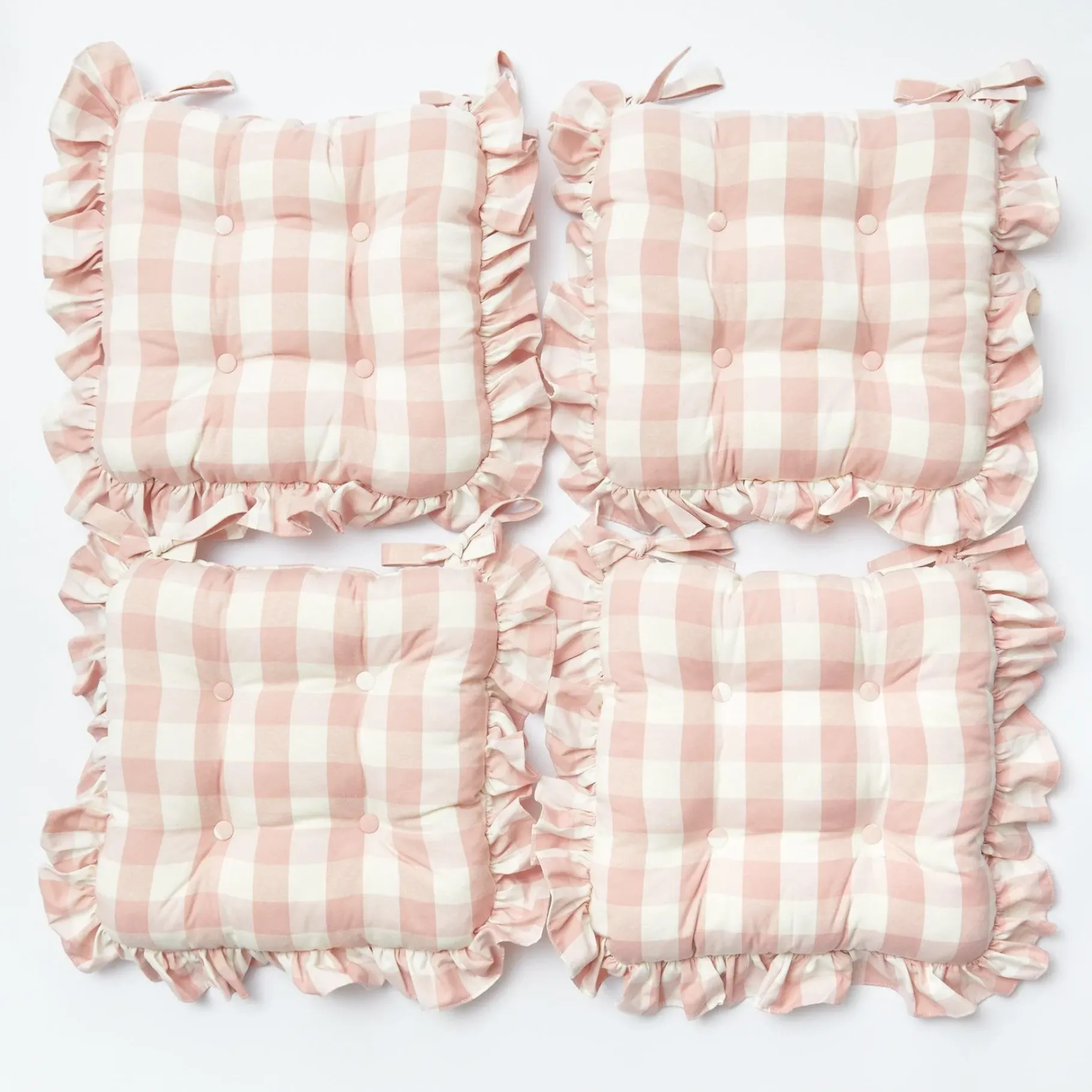 Mrs. Alice Cushions|Pink Gingham Ruffle Seat Pad Cushion (Set Of 4)