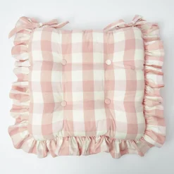 Mrs. Alice Cushions|Pink Gingham Ruffle Seat Pad Cushion