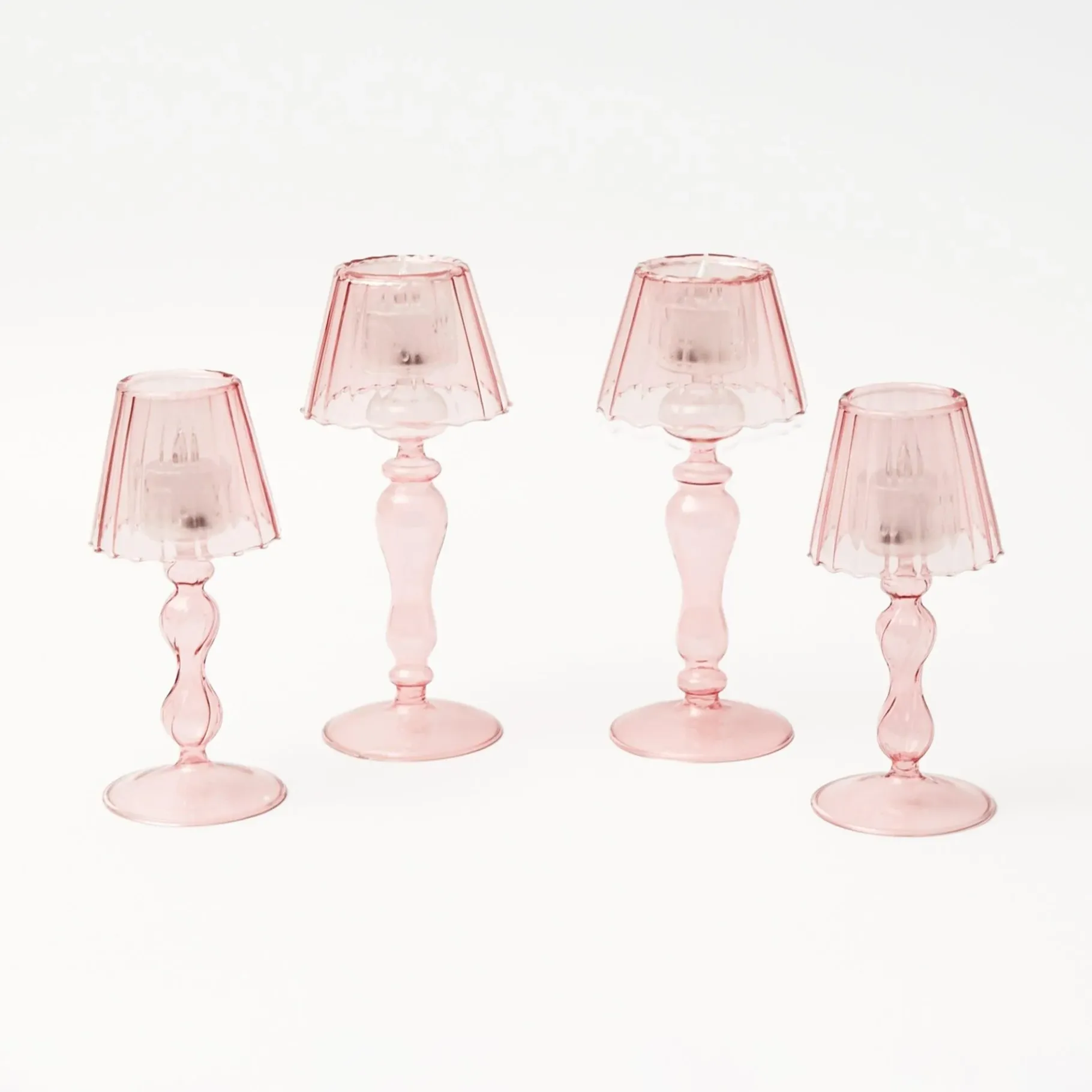 Mrs. Alice Candle Holders|Pink Glass Lantern Tea Light Holder Set