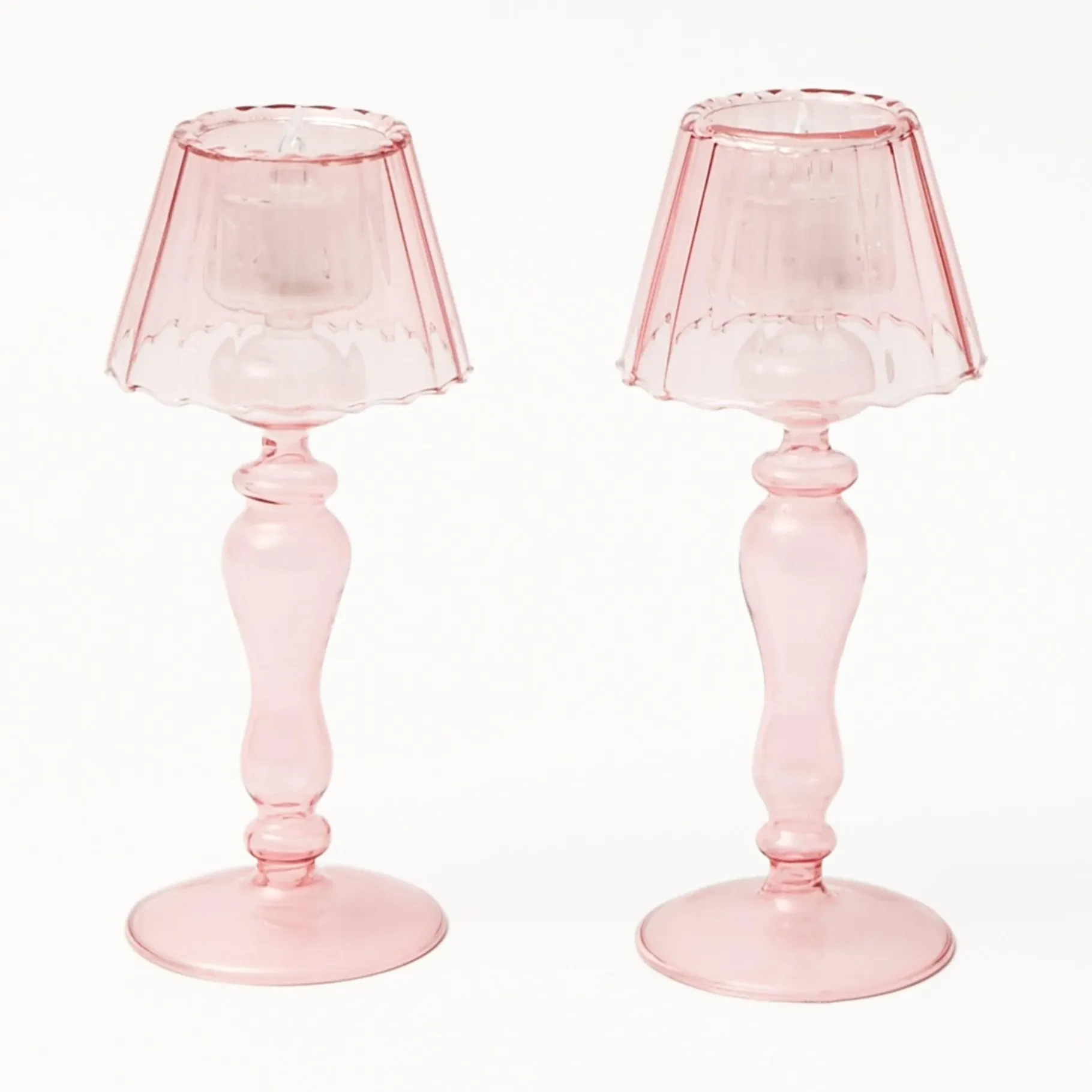 Mrs. Alice Candle Holders|Pink Glass Lantern Tea Light Holder Set