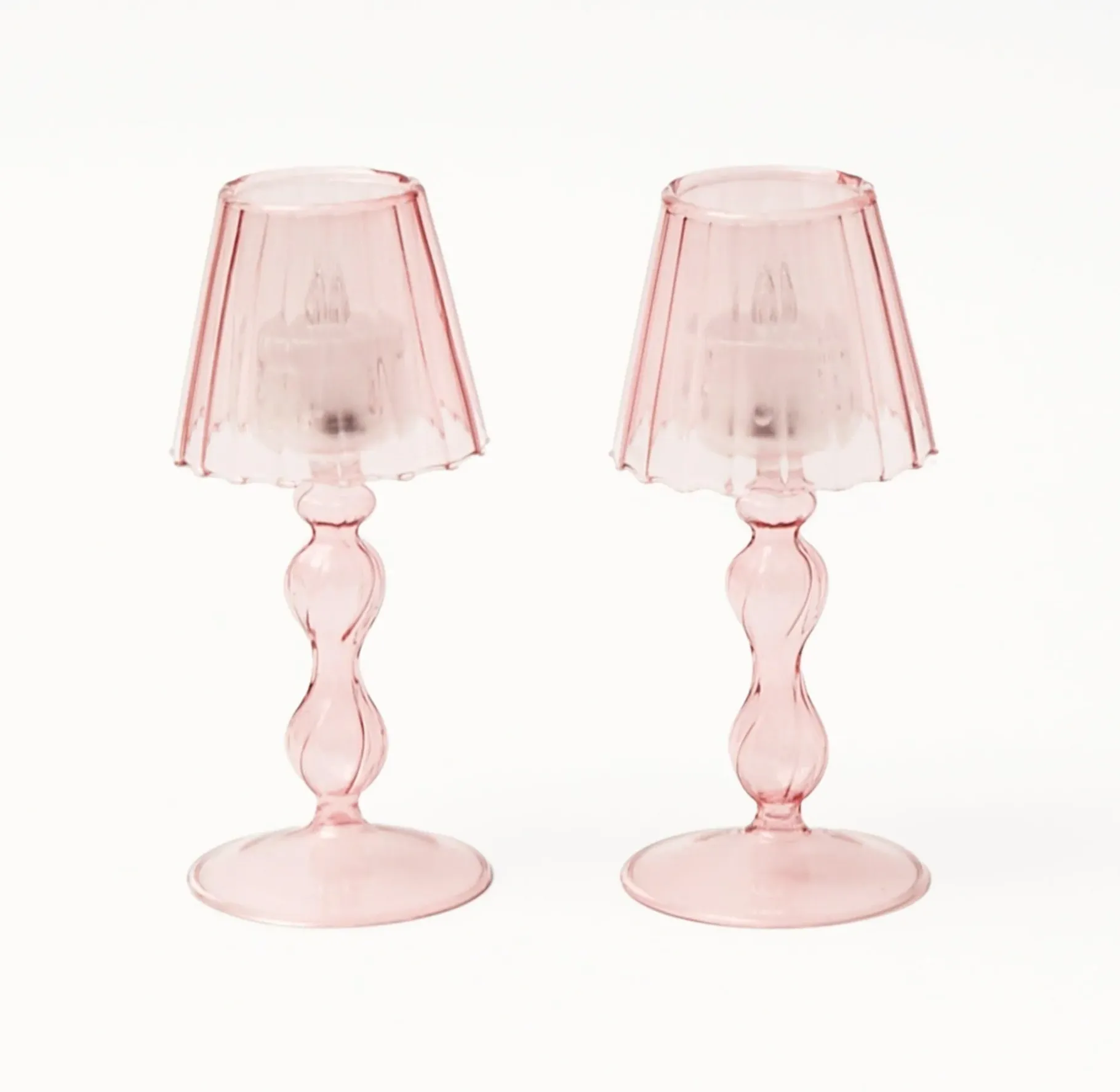 Mrs. Alice Candle Holders|Pink Glass Lantern Tea Light Holder Set