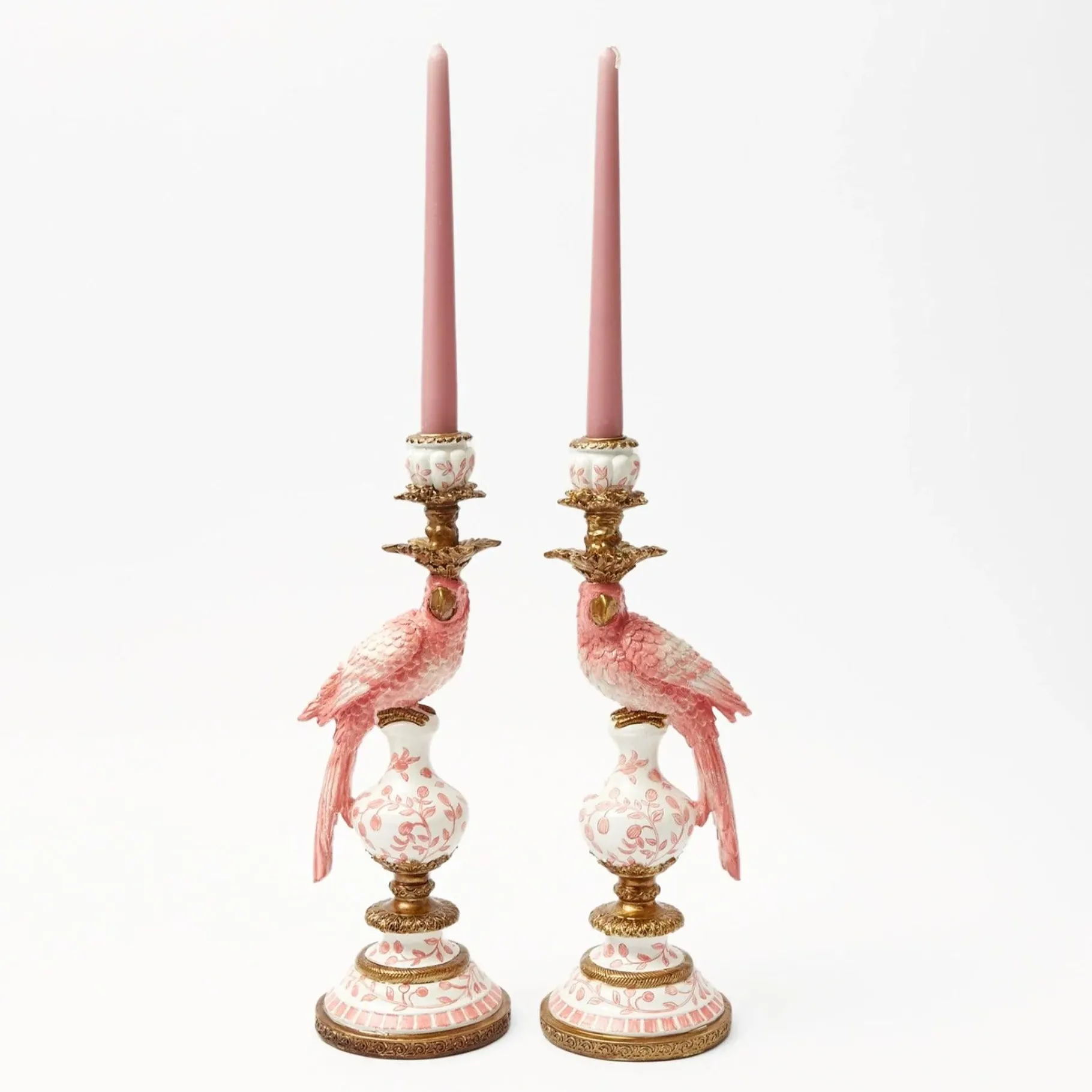 Mrs. Alice Candle Holders|Pink Parrot Candle Holder (Pair)
