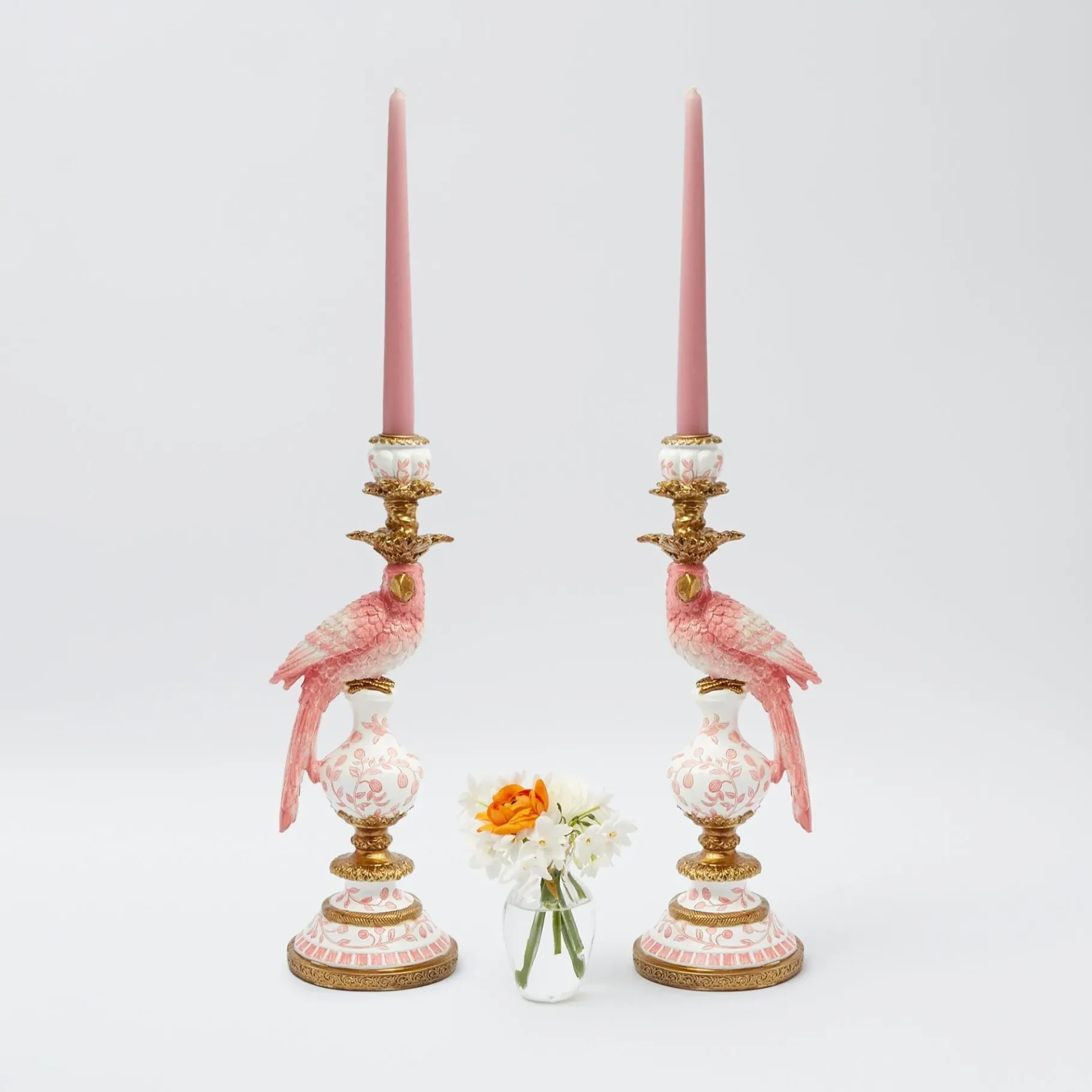 Mrs. Alice Candle Holders|Pink Parrot Candle Holder (Pair)