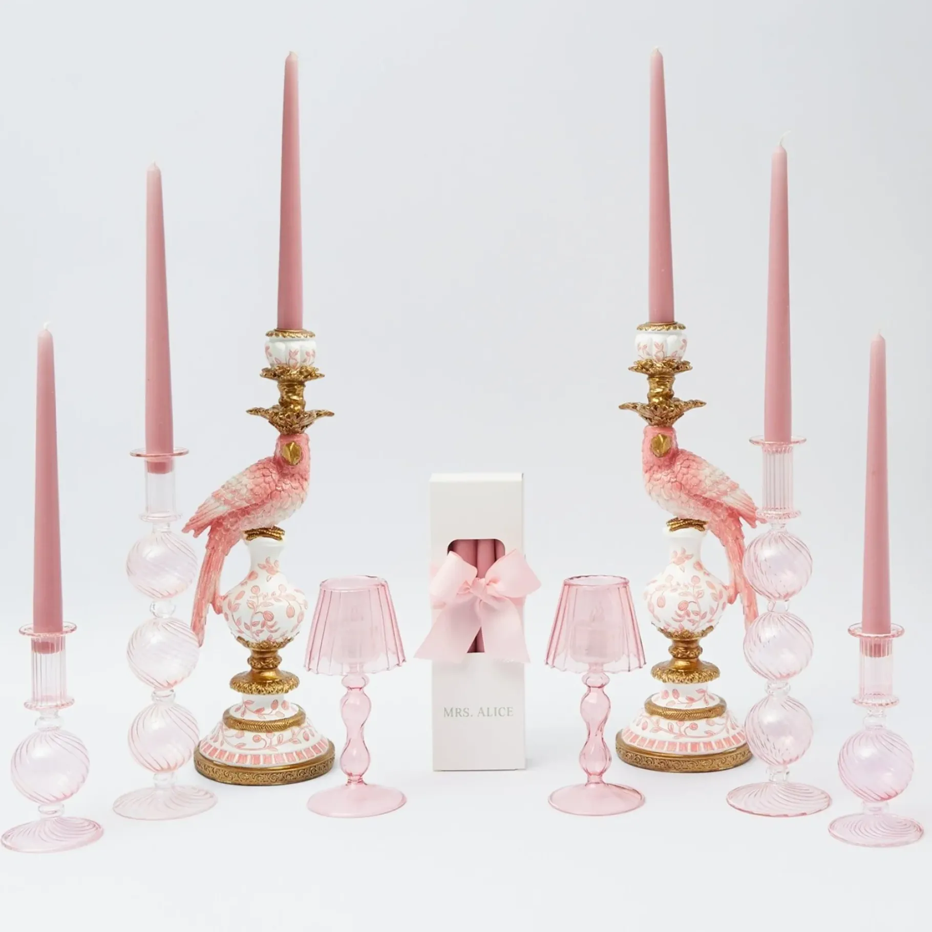 Mrs. Alice Candlescapes|Pink Parrot Candlescape