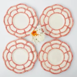 Mrs. Alice Bamboo Crockery|Pink Petal Bamboo Dinner & Starter Plates (Set Of 8)