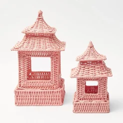 Mrs. Alice Candle Holders|Pink Rattan Pagoda Lantern