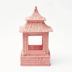 Mrs. Alice Candle Holders|Pink Rattan Pagoda Lantern
