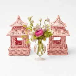 Mrs. Alice Candle Holders|Pink Rattan Pagoda Lantern Set