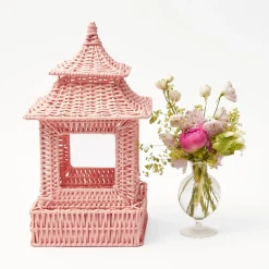 Mrs. Alice Rattan Tableware|Pink Rattan Pagoda Lantern Set