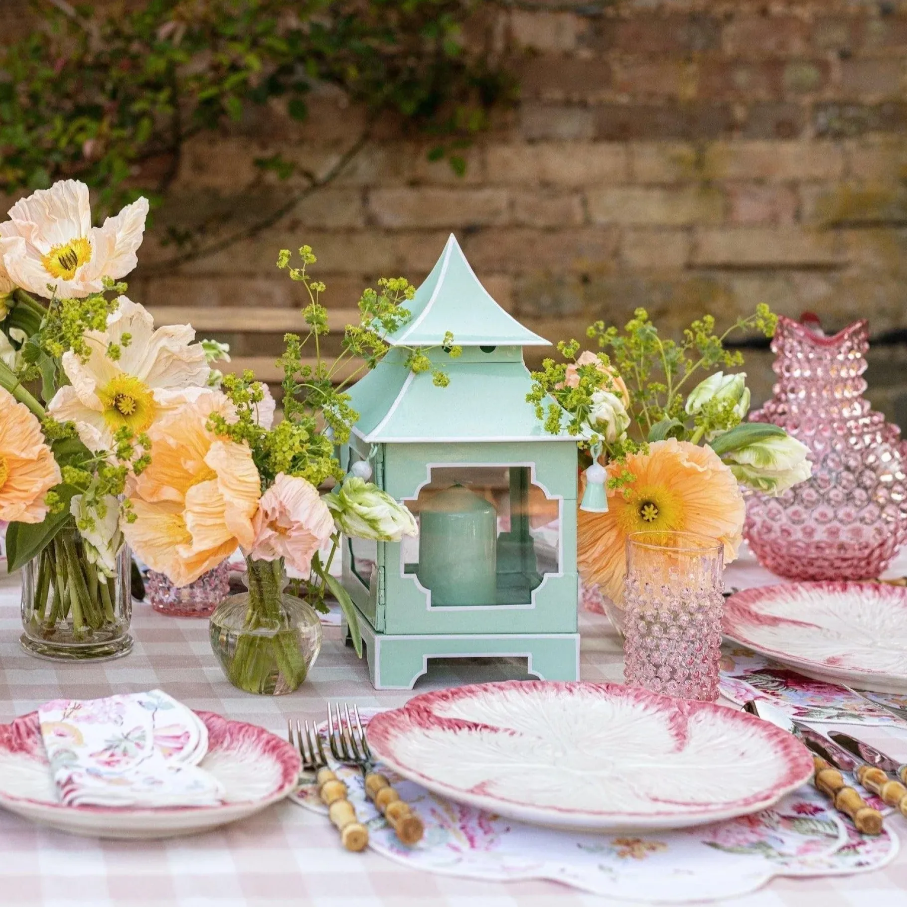 Mrs. Alice Candle Holders|Pistachio Green Pagoda Lantern