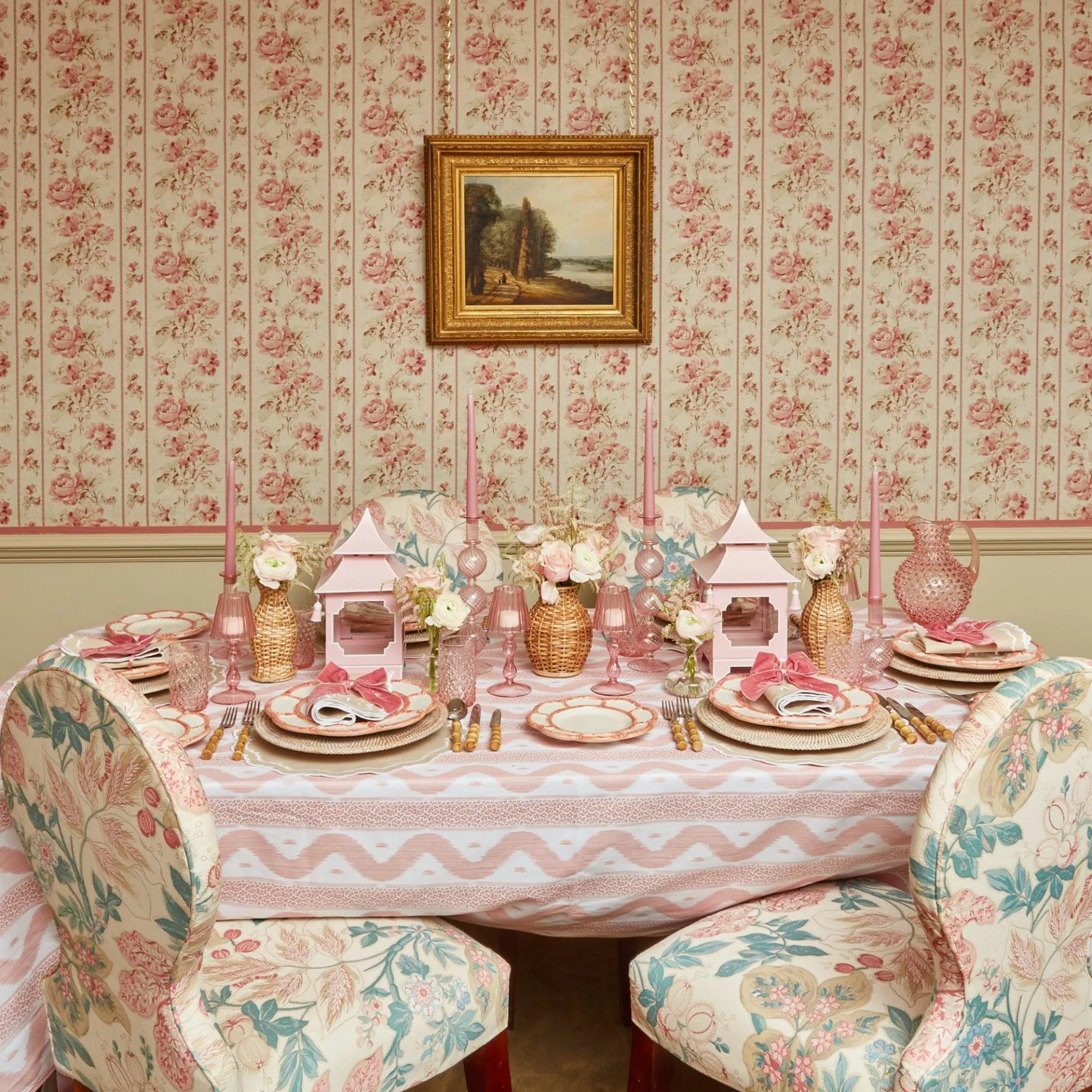 Mrs. Alice Candle Holders|Powder Pink Pagoda Lantern