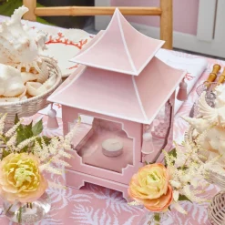 Mrs. Alice Candle Holders|Powder Pink Pagoda Lantern