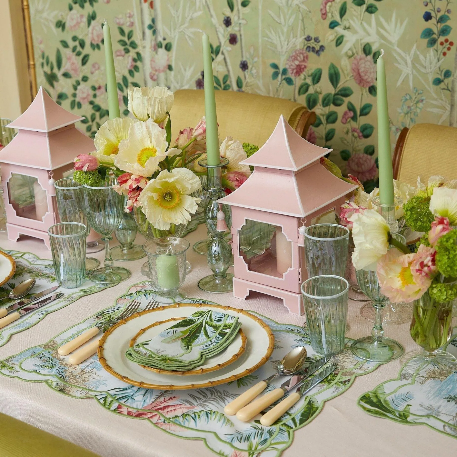 Mrs. Alice Candle Holders|Powder Pink Pagoda Lantern