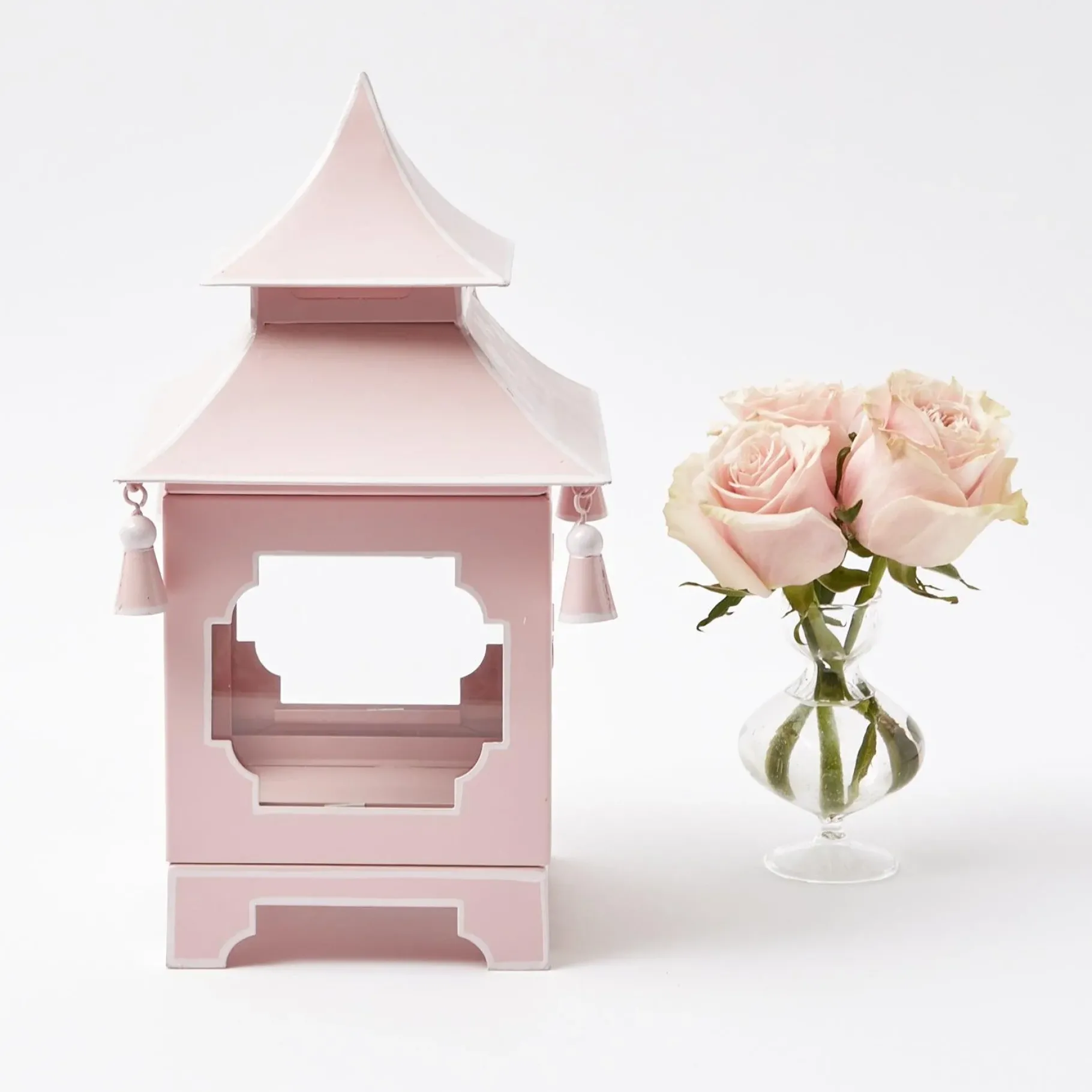 Mrs. Alice Candle Holders|Powder Pink Pagoda Lantern