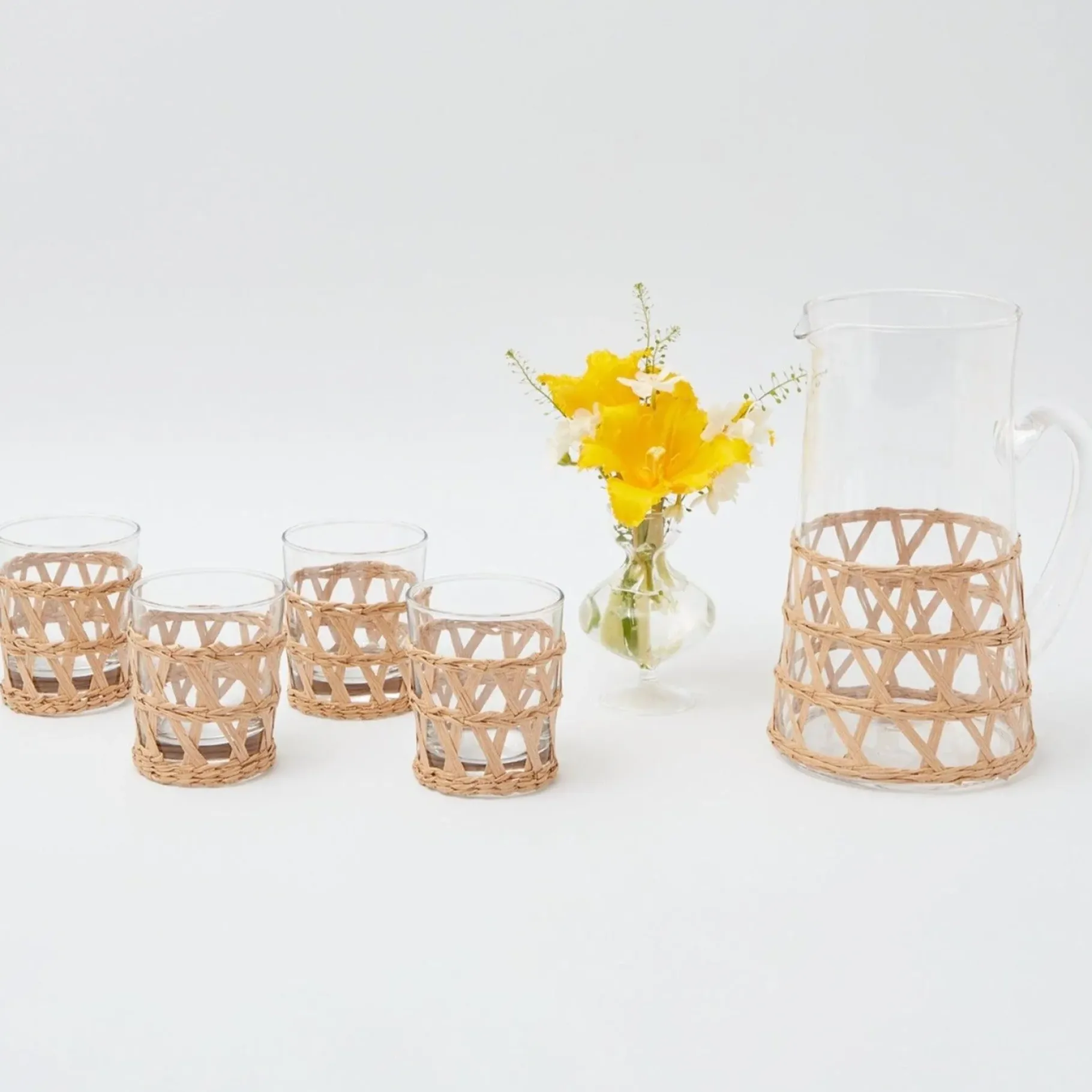 Mrs. Alice Glasses|Raffia Water Glasses & Jug Set