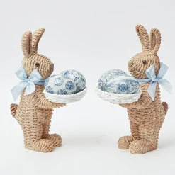 Mrs. Alice Rattan Tableware|Rattan Blue Ribboned Rabbit With Basket (Pair)
