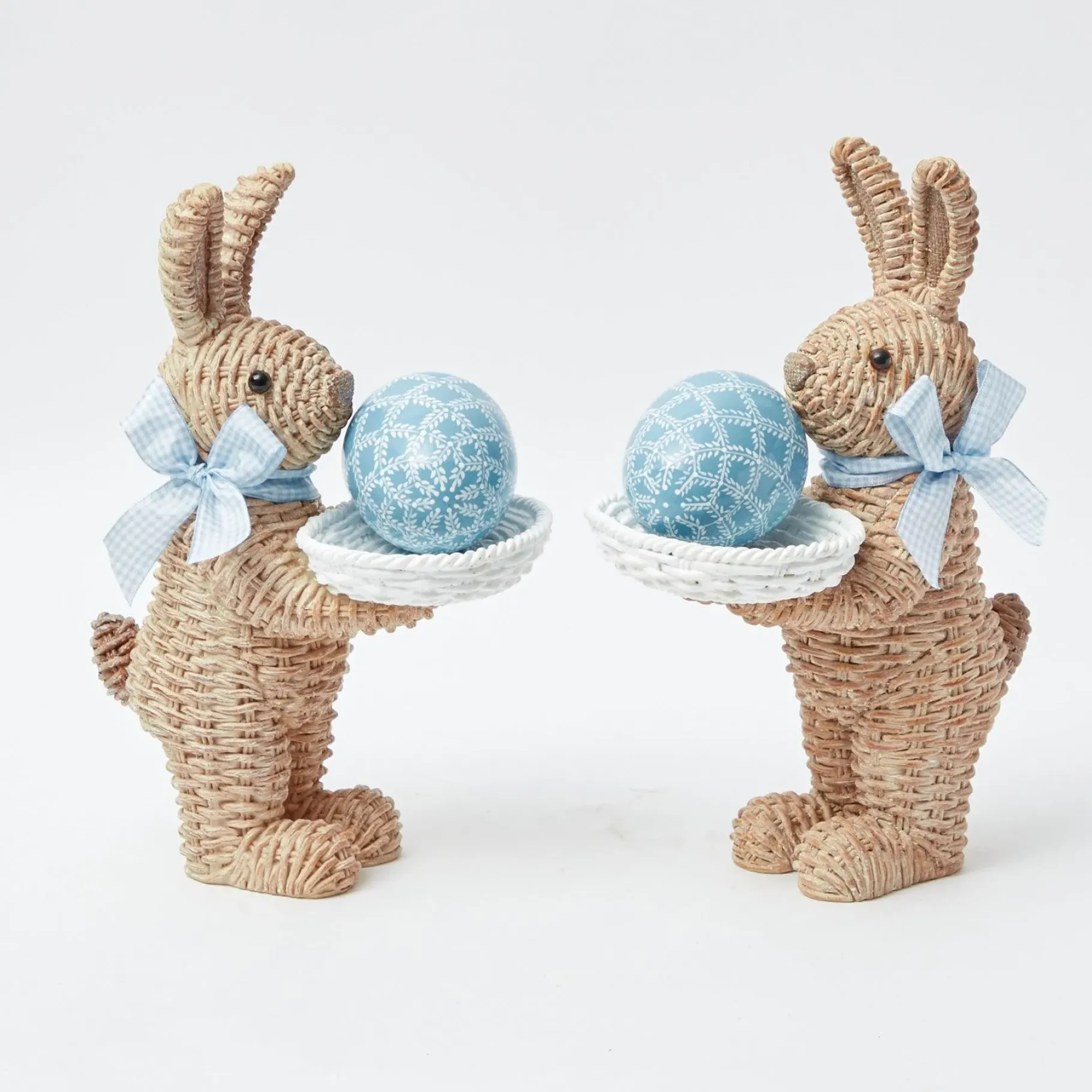 Mrs. Alice Rattan Tableware|Rattan Blue Ribboned Rabbit With Basket (Pair)