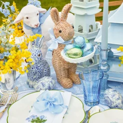 Mrs. Alice Rattan Tableware|Rattan Blue Ribboned Rabbit With Basket (Pair)
