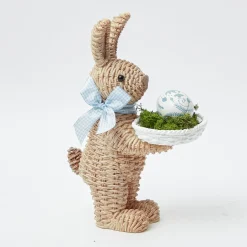 Mrs. Alice Rattan Tableware|Rattan Blue Ribboned Rabbit With Basket (Pair)