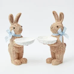 Mrs. Alice Rattan Tableware|Rattan Blue Ribboned Rabbit With Basket (Pair)