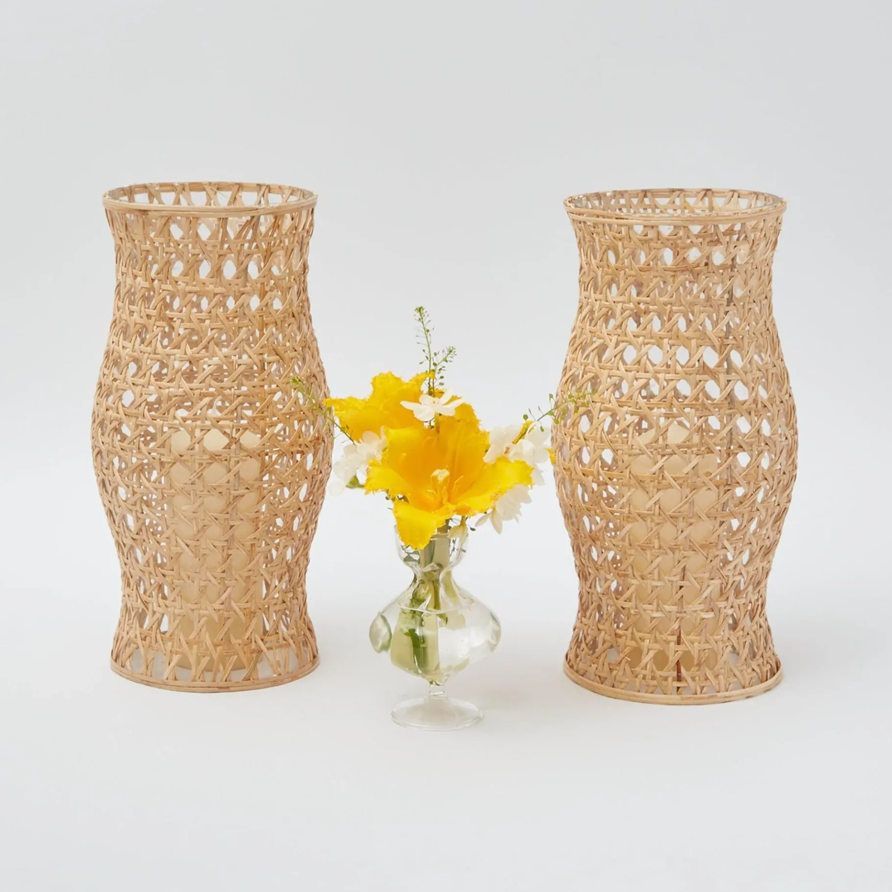 Mrs. Alice Rattan Tableware|Rattan Hurricane Lantern (Pair)