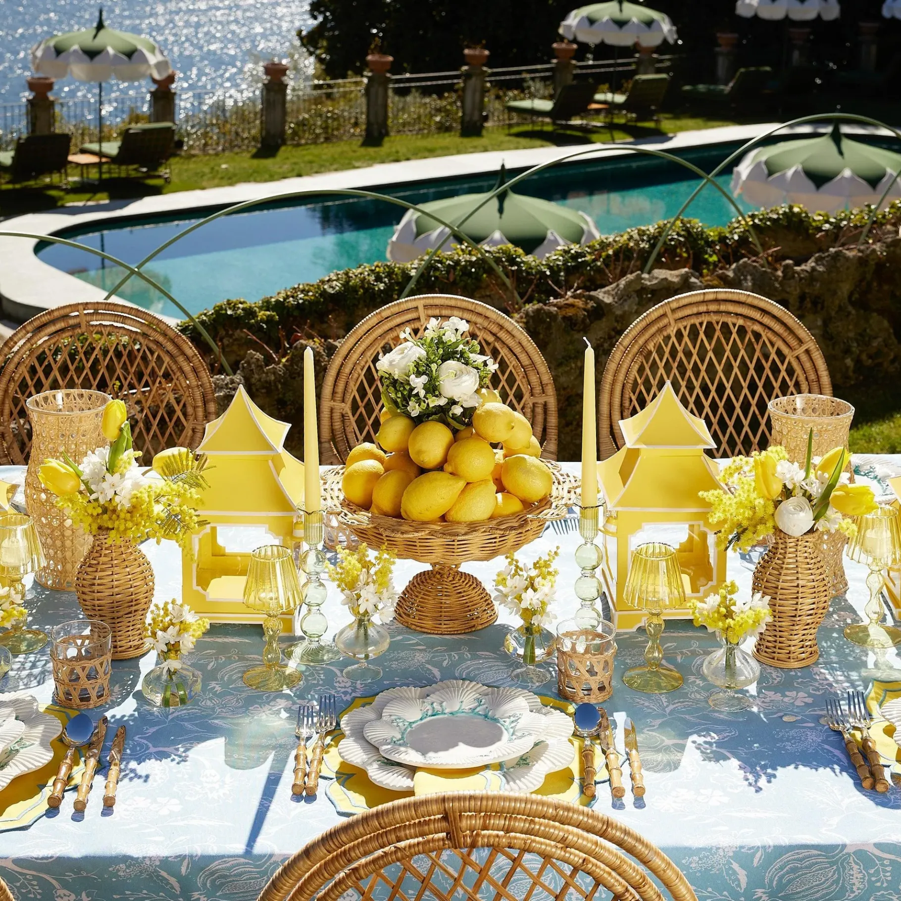 Mrs. Alice Rattan Tableware|Rattan Hurricane Lantern (Pair)