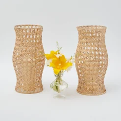 Mrs. Alice Candle Holders|Rattan Hurricane Lantern (Pair)
