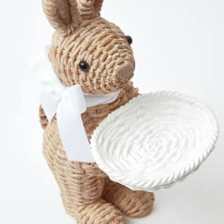 Mrs. Alice Rattan Tableware|Rattan Ribboned Rabbit With Basket (Pair)