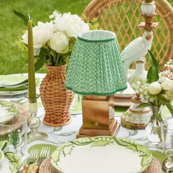 Mrs. Alice Lamps & Lighting|Rechargeable Lamp With Green Lotus Lampshade