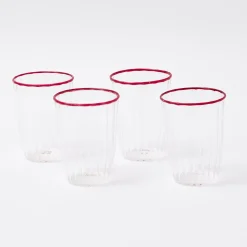 Mrs. Alice Glasses|Red Rim Water Glasses (Set Of 4)