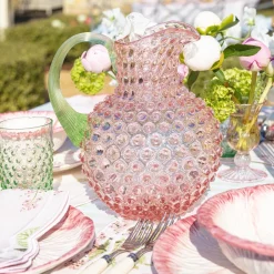 Mrs. Alice Glassware Sets|Rose Hobnail Jug With Emerald Handle & Glasses (Set Of 6)