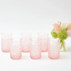 Mrs. Alice Glassware Sets|Rose Hobnail Jug With Emerald Handle & Glasses (Set Of 6)