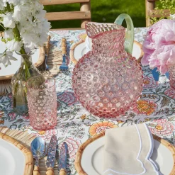 Mrs. Alice Glassware Sets|Rose Hobnail Jug With Emerald Handle & Glasses (Set Of 6)