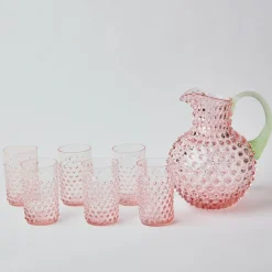 Mrs. Alice Glasses|Rose Hobnail Jug With Emerald Handle & Glasses (Set Of 6)