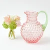 Mrs. Alice Glasses|Rose Hobnail Jug With Emerald Handle & Glasses (Set Of 6)
