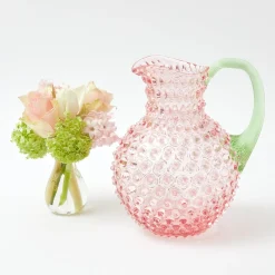 Mrs. Alice Glasses|Rose Hobnail Jug With Emerald Handle & Glasses (Set Of 6)