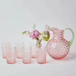 Mrs. Alice Glassware Sets|Rose Hobnail Jug With Emerald Handle