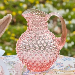 Mrs. Alice Jugs|Rose Pink Hobnail Water Glasses & Jug Set