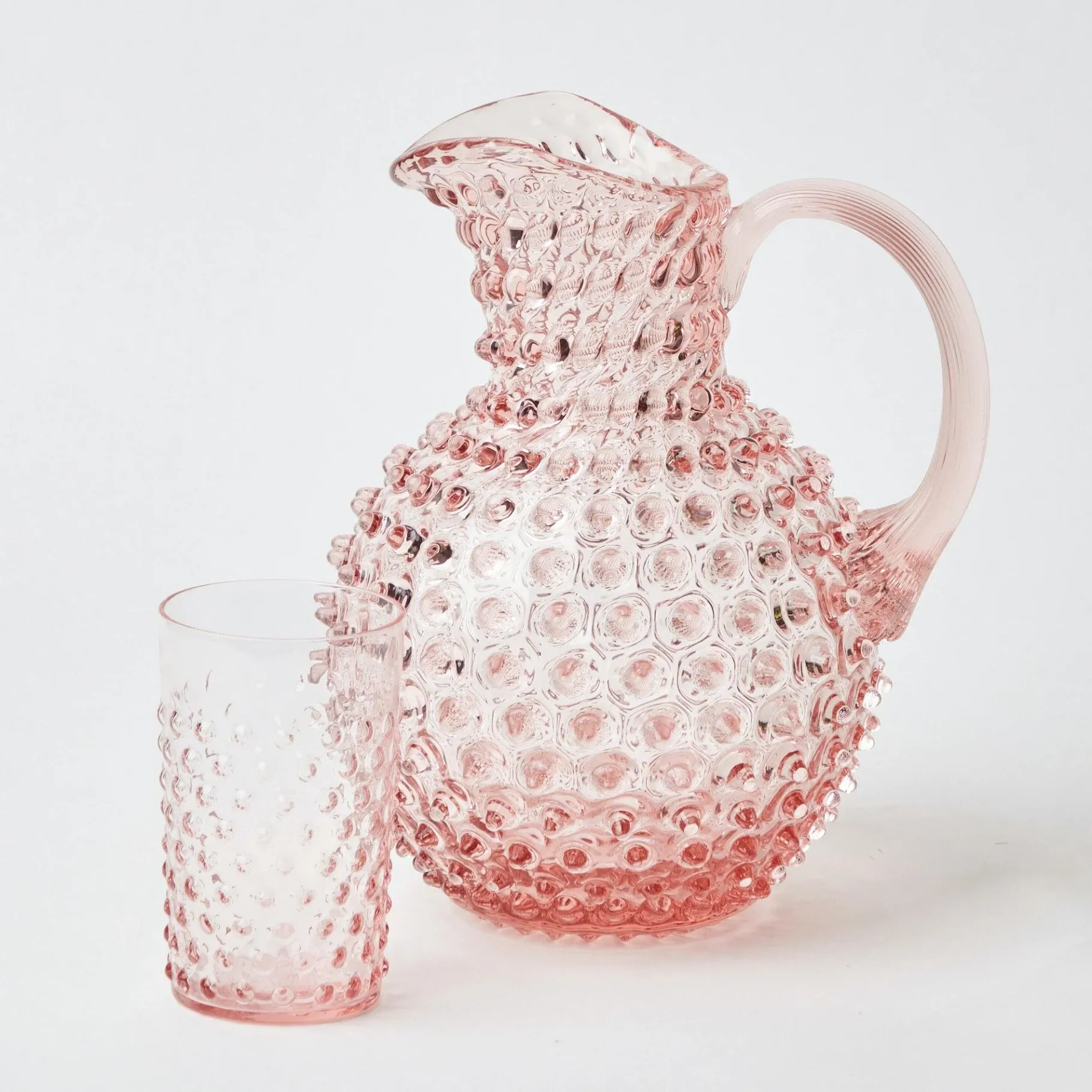 Mrs. Alice Jugs|Rose Pink Hobnail Water Glasses & Jug Set
