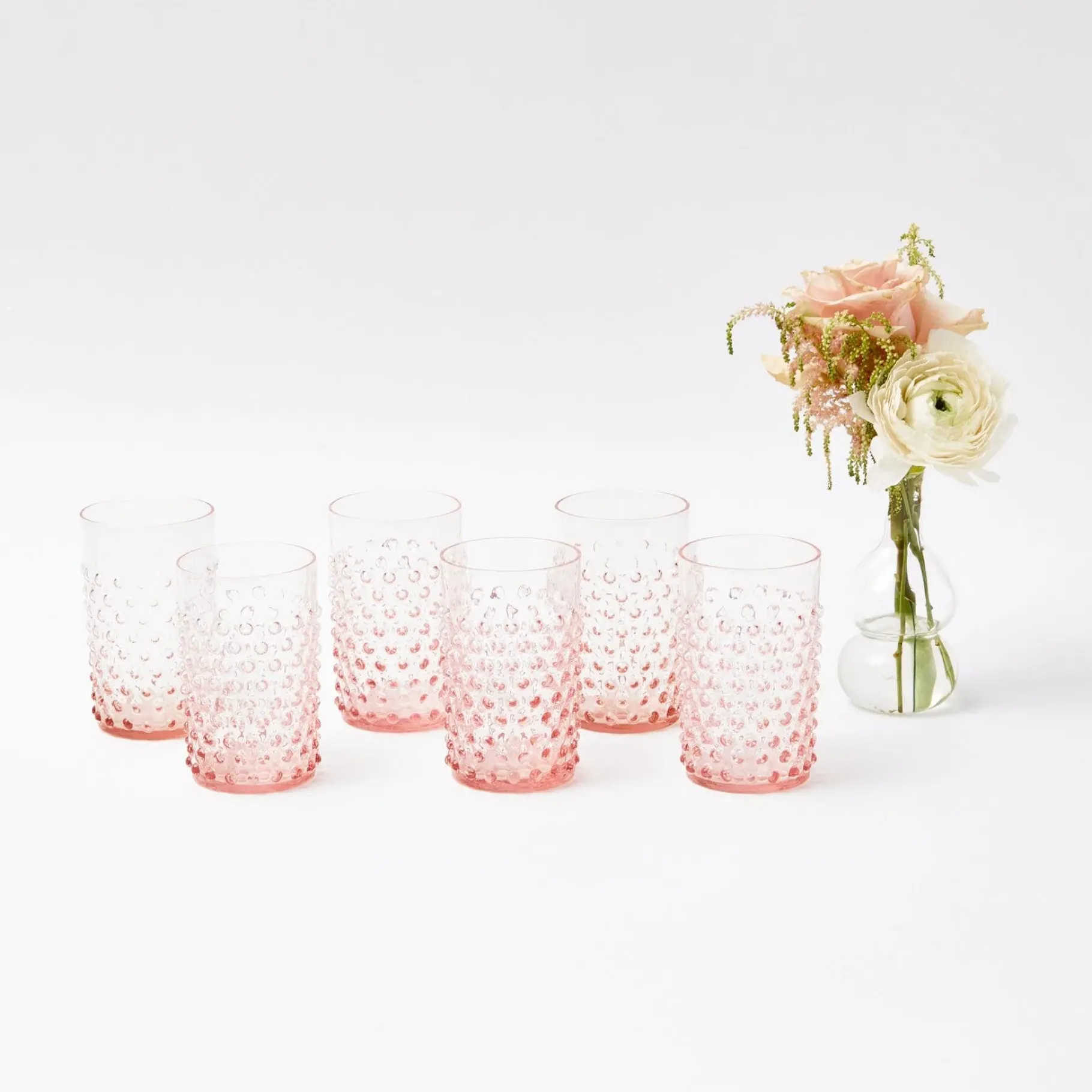 Mrs. Alice Jugs|Rose Pink Hobnail Water Glasses & Jug Set